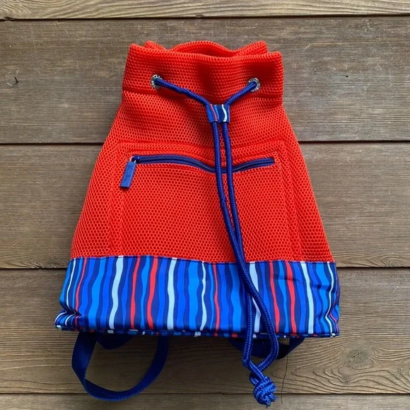 Vera Bradley Multicolor Striped Backpack, tote, mesh tote, mesh backpack. Vera Bradley Mesh backpack in Orange Cobalt Stripe | eBay main image 3